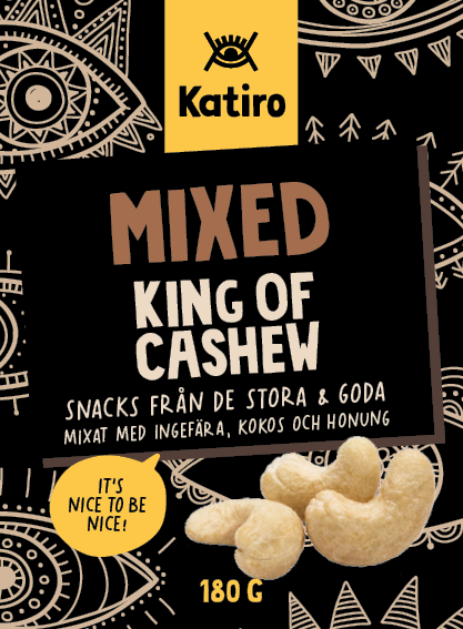 Cashewsnacks blandat med ingefära, kokos och honung
